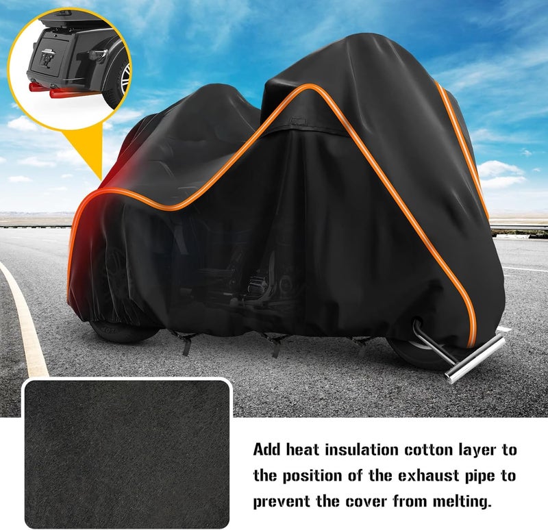 BIGACOVER 420D Motorcycle Cover for Trike Models Freewheeler, Tri Glide Ultra and CVO Version, Outdoor Bike Cover Windproof Heavy Duty Waterproof Protection(with Antenna Openings&Exhaust Heat Insulation) - Image 4